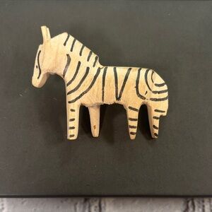 Artisan Wooden Carved Zebra Brooch